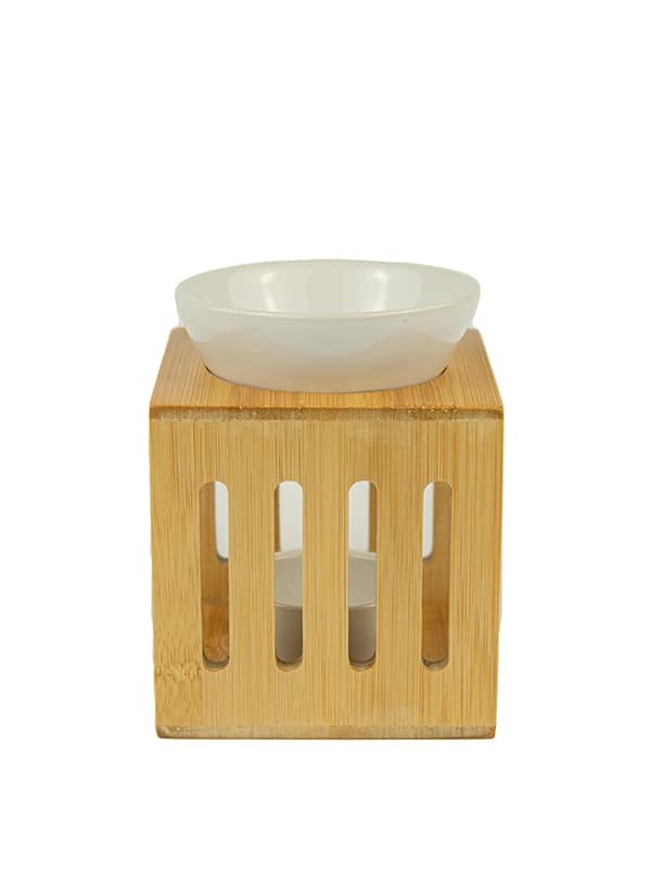 Essential oil burner wooden ceramic white