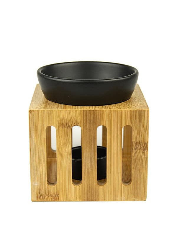 Essential oil burner - wood - black bowl